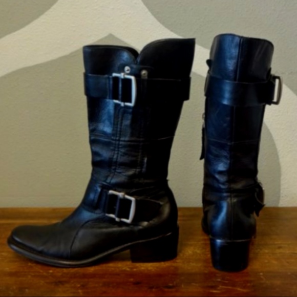 VERA WANG Lavender Leather Silver Buckle Calf Boot - Picture 2 of 5